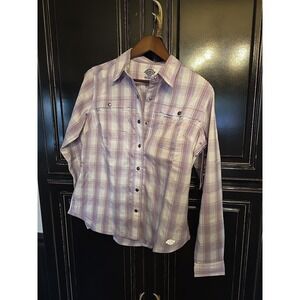 Women's S ,Dickies Cooling Roll Tab Work Shirt  Purple Rose Hillside Plaid, LS
